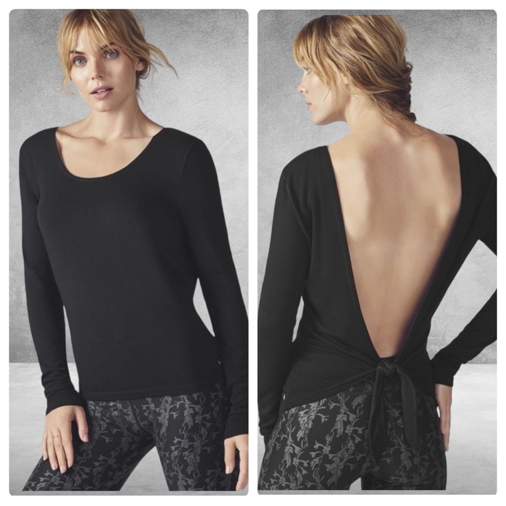 Karen L/S Tee XL Black Long Sleeve Open Back Tie Detail Regular Fit New